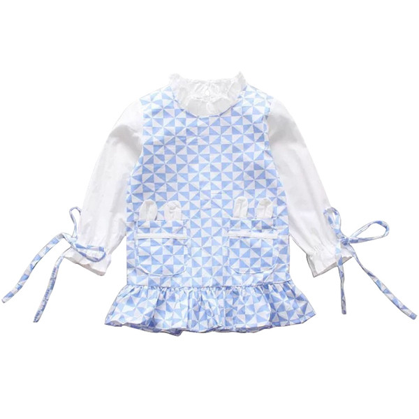 Rochie moderna pentru copii decupata model cu maneci lungi si buzunare