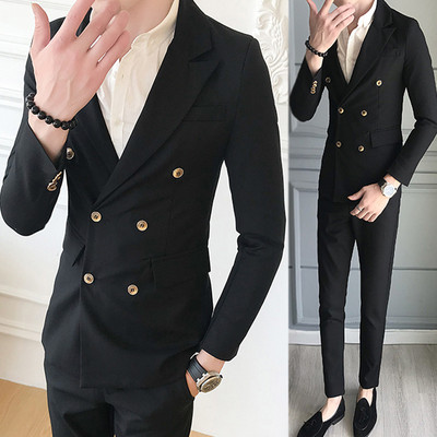 Елегантен мъжки костюм в няколко цвята включващ сако с двойно закопчаване и панталон