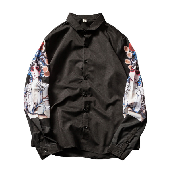 Férfi ing, az ujjakon színes applikációval, fehér és fekete színben