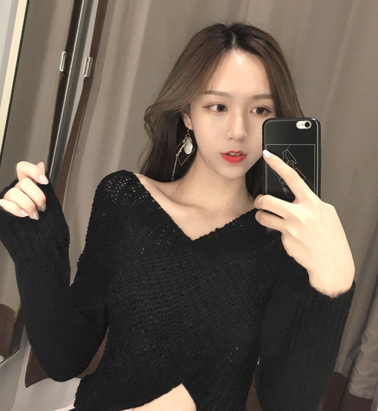 Modern női rövid kötött blúz két színben