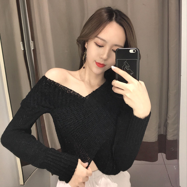 Modern női rövid kötött blúz két színben