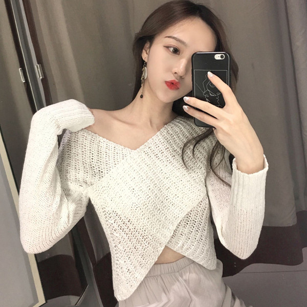 Modern női rövid kötött blúz két színben