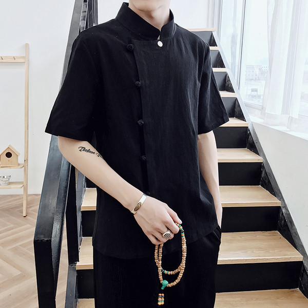 Férfi ing O-nyakú és rövid ujjú több színben