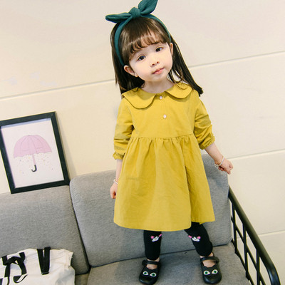 Детска рокля с дълъг ръкав и яка в три цвята 