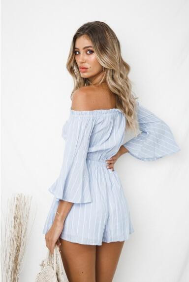 Női alkalmi kombiné lótusz ujjú kék színben