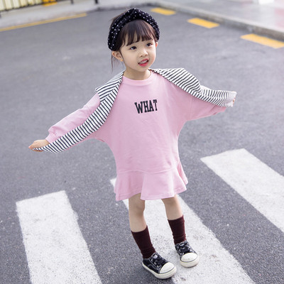 Детска ежедневна рокля широк модел с дълъг ръкав в два цвята