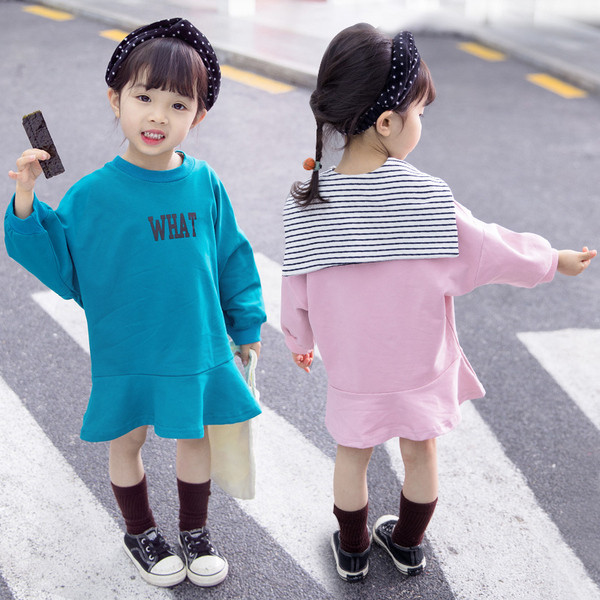 Rochie casual copii model lat cu maneci lungi in doua culori