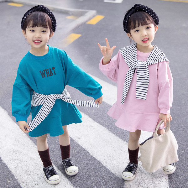 Rochie casual copii model lat cu maneci lungi in doua culori