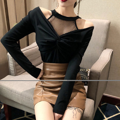 Καθημερινή γυναικεία μπλούζα με δίχρωμο πλέγμα