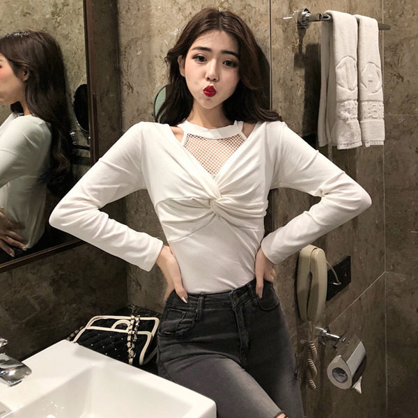 Καθημερινή γυναικεία μπλούζα με δίχρωμο πλέγμα