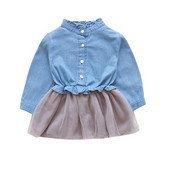 Rochie modernă pentru copii croiată cu tul și mâneci lungi