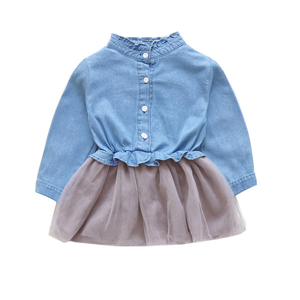 Rochie modernă pentru copii croiată cu tul și mâneci lungi