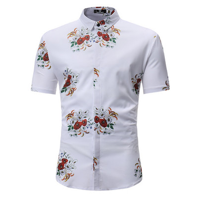 Мъжка модерна риза в бял цвят с форални мотиви