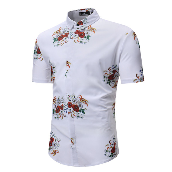 Modern férfi ing fehér színben, foral motívumokkal