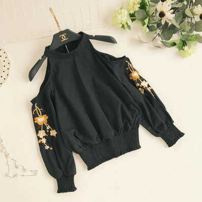 Modern női blúz csupasz váll és hímzés több színben