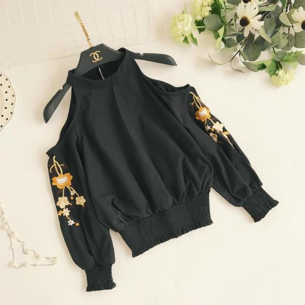 Modern női blúz csupasz váll és hímzés több színben