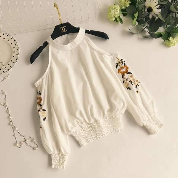 Modern női blúz csupasz váll és hímzés több színben