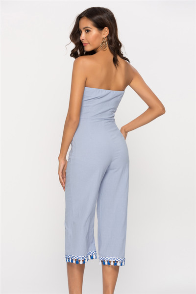 Modern női jumpsuit pánt nélkül kék színben