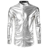 Κομψό ανδρικό πουκάμισο με μακρύ μανίκι σε μαύρο, χρυσό και ασήμι χρώμα