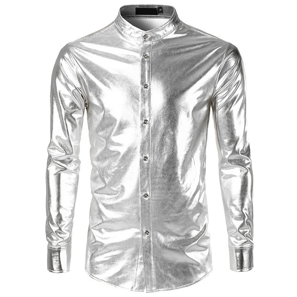 Κομψό ανδρικό πουκάμισο με μακρύ μανίκι σε μαύρο, χρυσό και ασήμι χρώμα