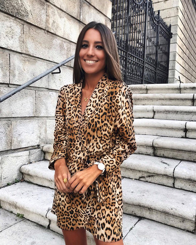 Rochie de dama actuala cu decolteu in V cu model leopard in doua culori