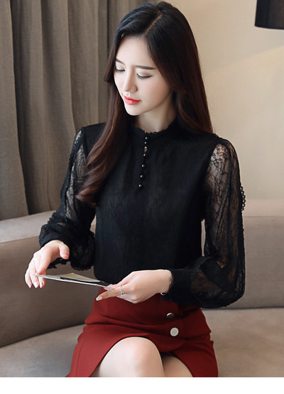 Modern női ing hosszú ujjal és csipkével két színben, gombokkal