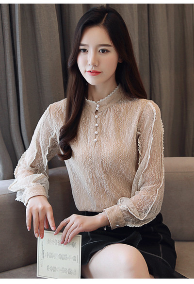 Modern női ing hosszú ujjal és csipkével két színben, gombokkal