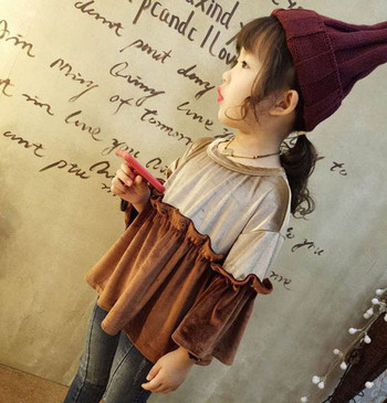 Модерна детска блуза за момичета разкроен модел в два цвята