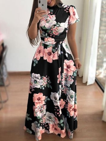 Μοντέρνο γυναικείο φόρεμα μακρύ  με floral μοτίβο σε τρία χρώματα