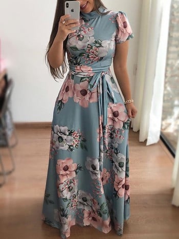 Μοντέρνο γυναικείο φόρεμα μακρύ  με floral μοτίβο σε τρία χρώματα