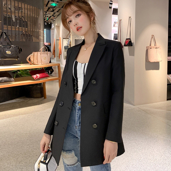 Нов модел дамско сако с V-образна яка в син и черен цвят