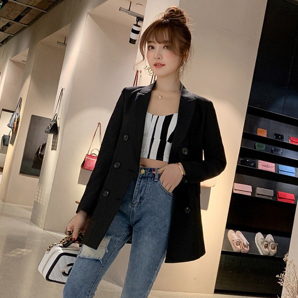 Új modell női kabát V-alakú gallérral kék és fekete színben