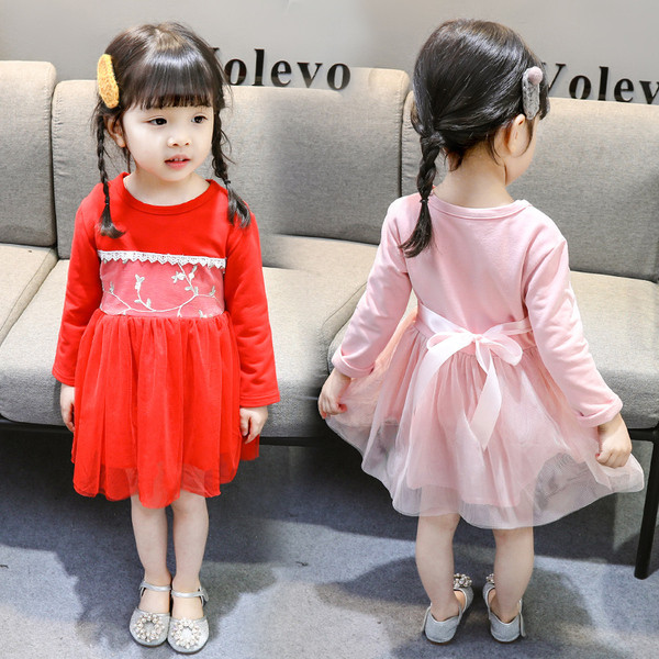 Stílusos gyerekruha hosszú ujjú rózsaszín és piros színben