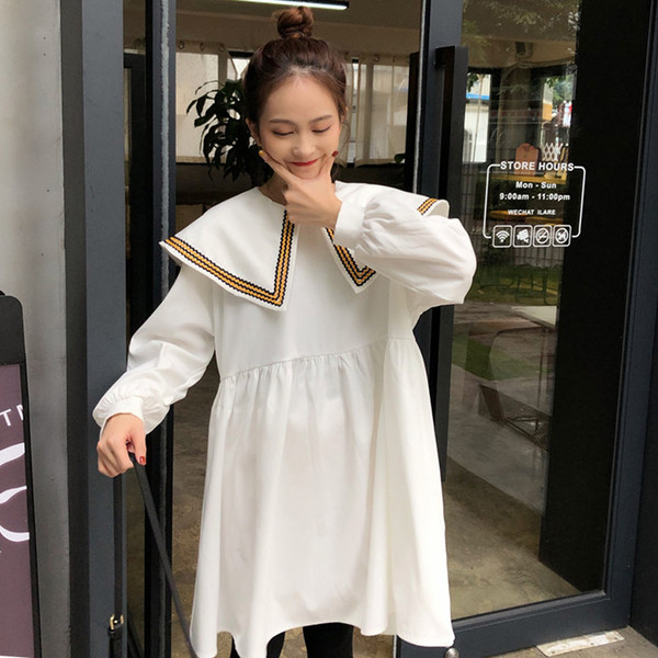 Modern női ruha O-nyakú és hosszú ujjú fekete-fehér