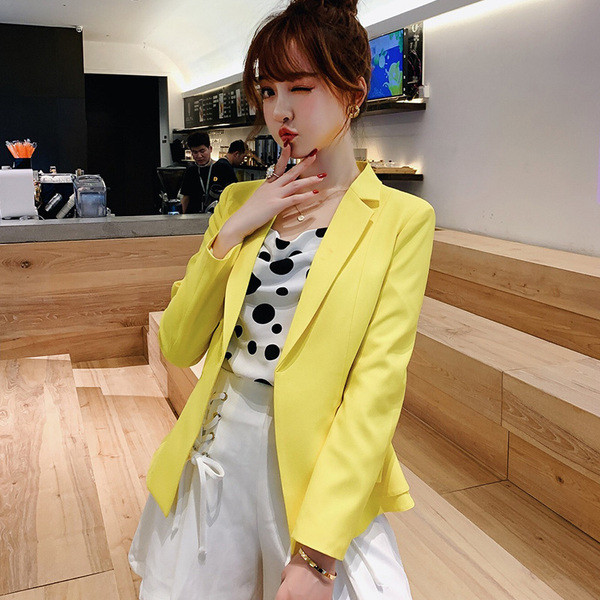 Пролетно дамско сако разкроен модел в жълт и червен цвят