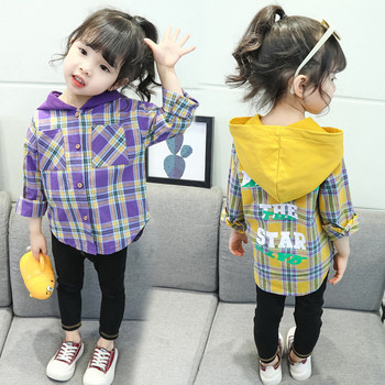 Детска карирана риза за момичета с качулка в два цвята 