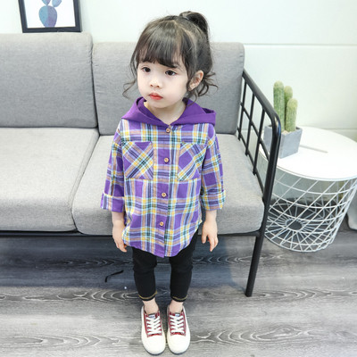 Gyermek kockás ing lányoknak kapucnival, két színben