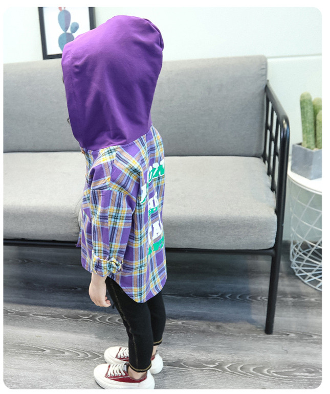 Gyermek kockás ing lányoknak kapucnival, két színben