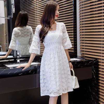 Μοντέρνο γυναικείο φόρεμα δαντελένιο με μανίκι 3/4 σε διάφορα χρώματα