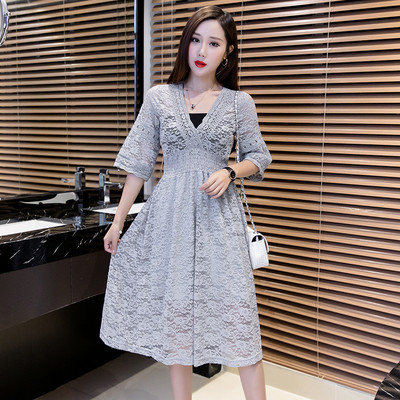 Μοντέρνο γυναικείο φόρεμα δαντελένιο με μανίκι 3/4 σε διάφορα χρώματα