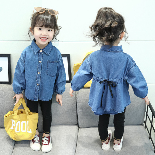 Καθημερινό παιδικό denim πουκάμισο για κορίτσια ευρύ μοντέλο