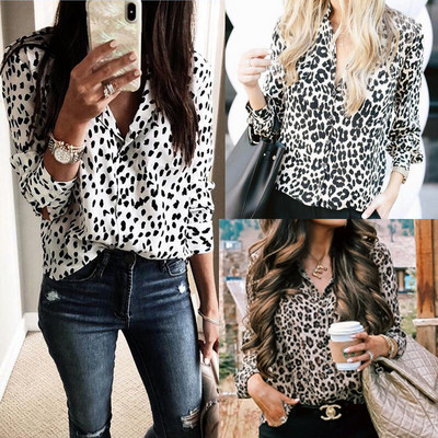 Стилна дамска риза с леопардов десен в три цвята 