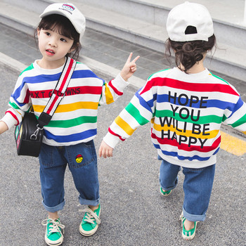 Детска цветна блуза за момичета с дълъг ръкав и надписи 