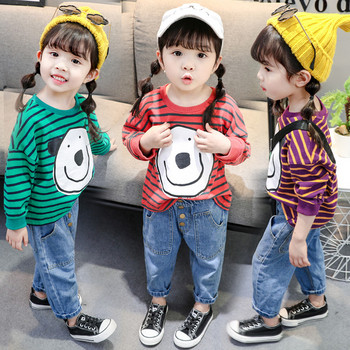 Детска блуза за момичета с дълъг ръкав и апликация в три цвята