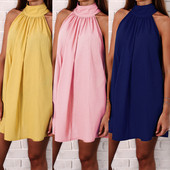 Nyári női ruha széles modell rózsaszín, sárga és kék színben