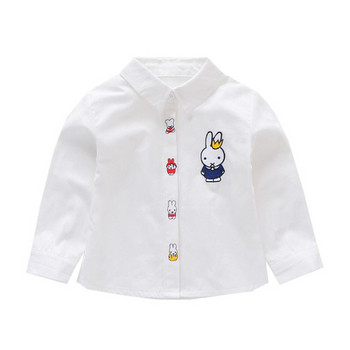 Детска риза за момичета в бял цвят с дълъг ръкав и бродерия 