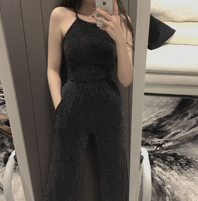 Stílusos női fényes fekete szett