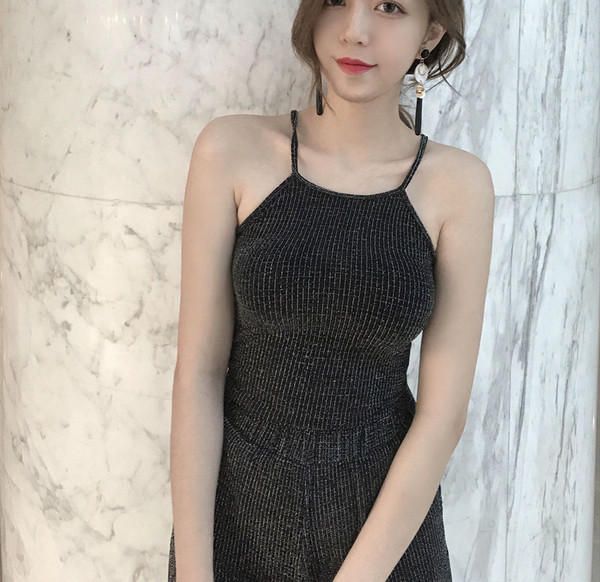 Stílusos női fényes fekete szett