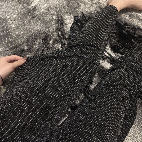 Stílusos női fényes fekete szett