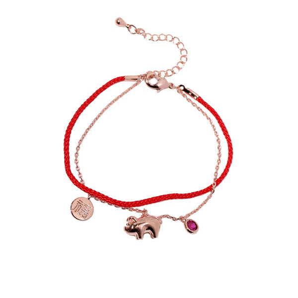 Piros és arany színű női karkötő függőkkel